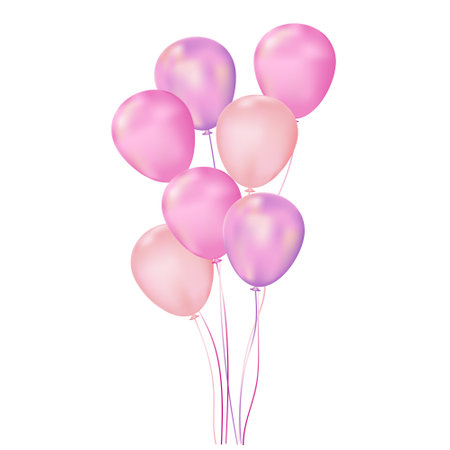 Colorful multicolored balloons. Bunch in 3 d style. Isolated on white background. Vector illustrationのイラスト素材