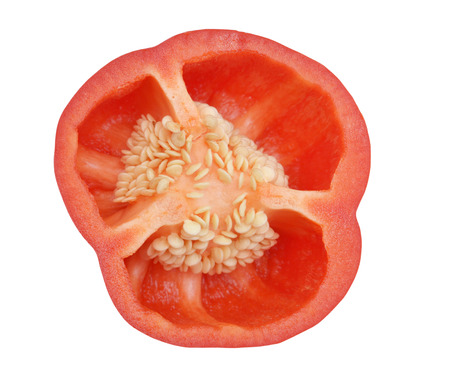 red pepper slice on white backgroundの写真素材