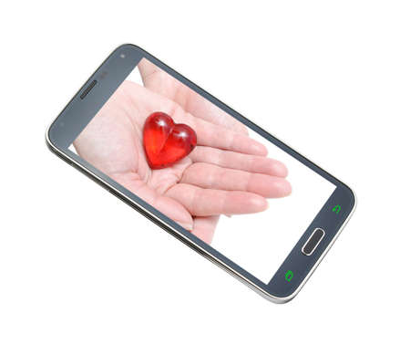 Modern communication technology illustration with mobile phone and high tech isolated on white backgroundの写真素材