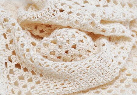 Unusual abstract knitted background texture. Crochet. Macro with extremely shallow dofの写真素材