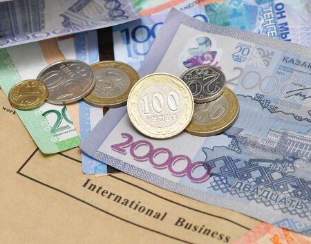 Money Kazakhstan Tenge. International business. Macro with extremely shallow dof.