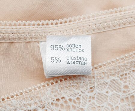 Clothing label with laundry care instructionsの写真素材