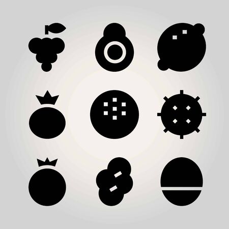 Fruits vector icon set. prune, lychee, avocado and berryのイラスト素材