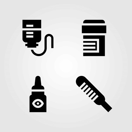 Medical vector icons set. thermometer, pills and eye dropsのイラスト素材