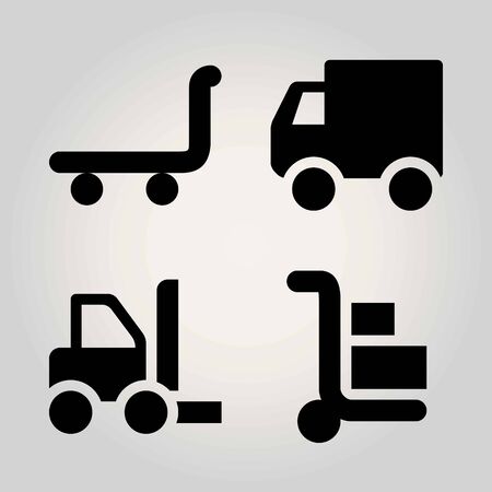 Cars vector icon set. trolley, truck, forklift and delivery truckのイラスト素材