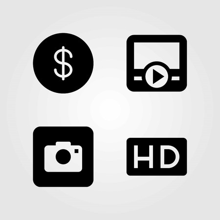 Buttons vector icons set. dollar coin, hd and dollarのイラスト素材