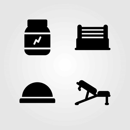 Fitness vector icons set. ball, ring and benchのイラスト素材