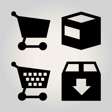 Signs vector icon set. cart, shopping cart and packageのイラスト素材