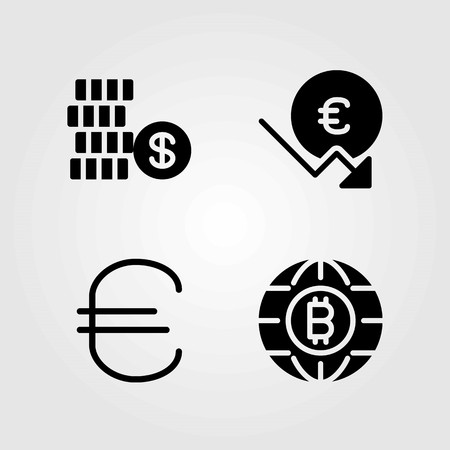 Bank vector icons set. dollar, coin and euroのイラスト素材