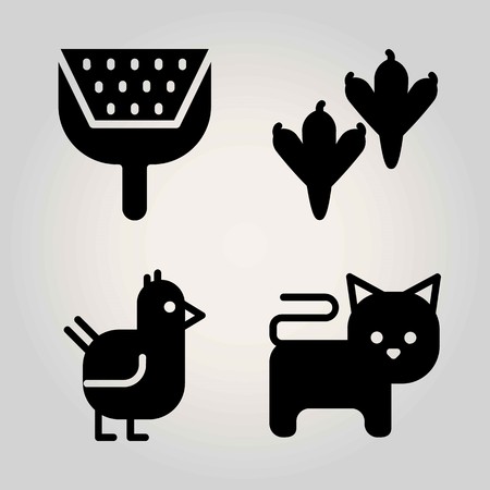Animals vector icon set. bird, cat, little box and chickenのイラスト素材