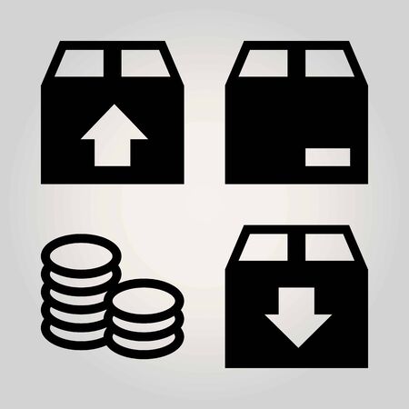 Signs vector icon set. package and coinのイラスト素材