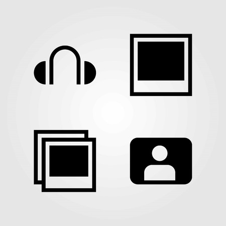 Multimedia vector icons set. photo, headphones and user
