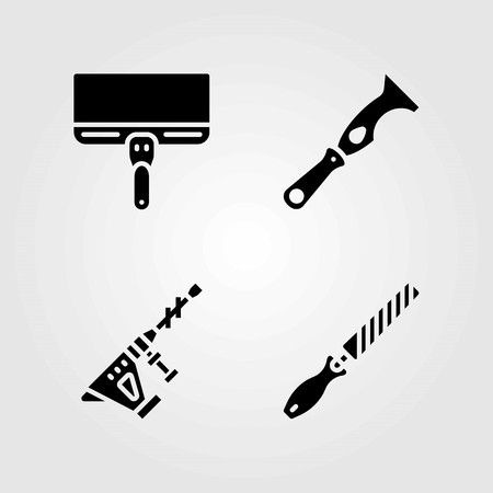 Tools vector icons set. scraper, hammer drill and chiselのイラスト素材