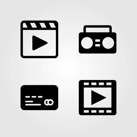 Technology vector icons set. movie player, boombox and credit cardのイラスト素材