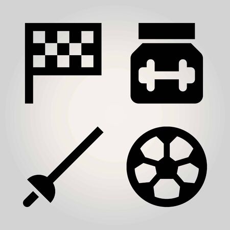 Sport vector icon set. flag, football, fencing and proteinのイラスト素材