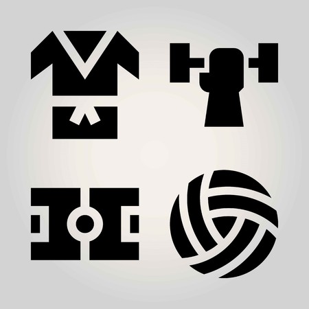 Sport vector icon set. kimono, football, field and volleyball のイラスト素材