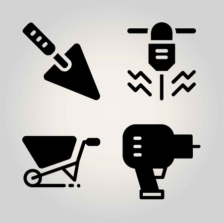 Garden vector icon set, driller, trowel and wheelbarrow.のイラスト素材