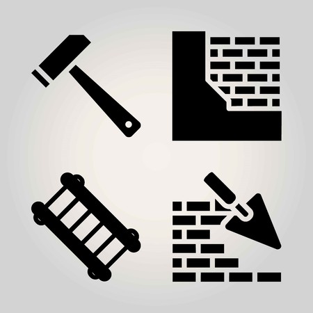Construction vector icon set. brickwall, hammer and ladderのイラスト素材