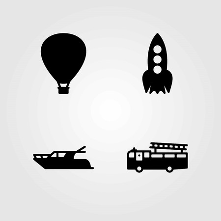 Transport vector icons set. yatch, fire truck and rocketのイラスト素材