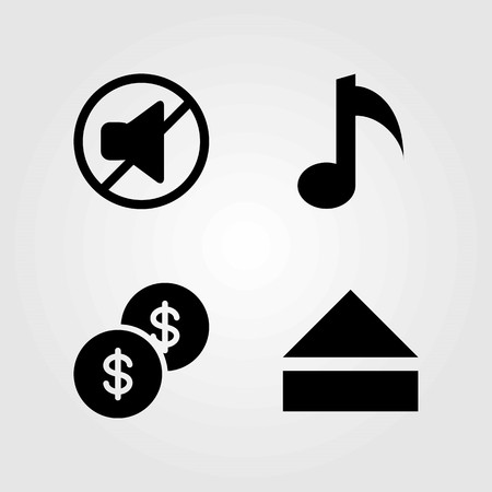 Buttons vector icons set. musical note, dollar coin and muteのイラスト素材