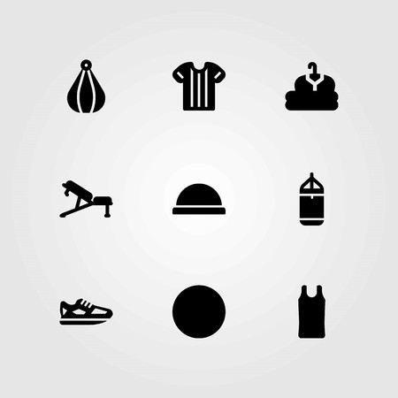 Fitness vector icons set. sport shirt, running shoes and clothのイラスト素材