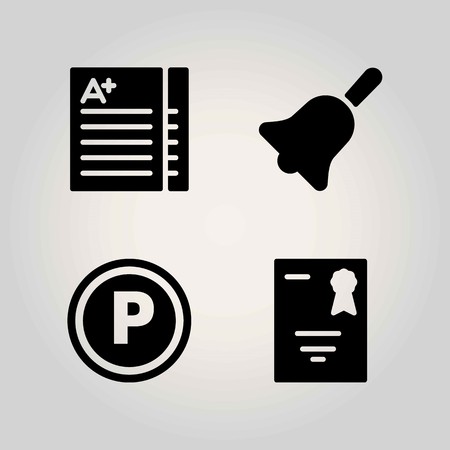 School vector icon set. serticifate, parking and signのイラスト素材
