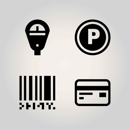 Technology vector icon set. parking meter, sign, barcode and credit cardのイラスト素材