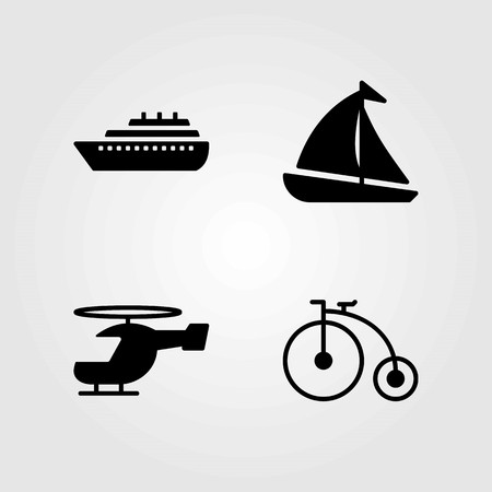 Transport vector icons set. helicopter, ship and sailboatのイラスト素材