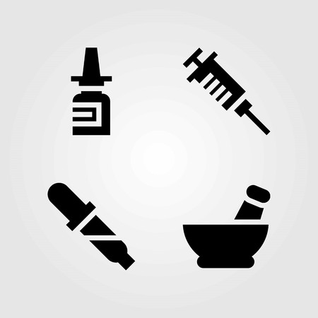 Medical vector icons set. mortar, syringe and pillsのイラスト素材