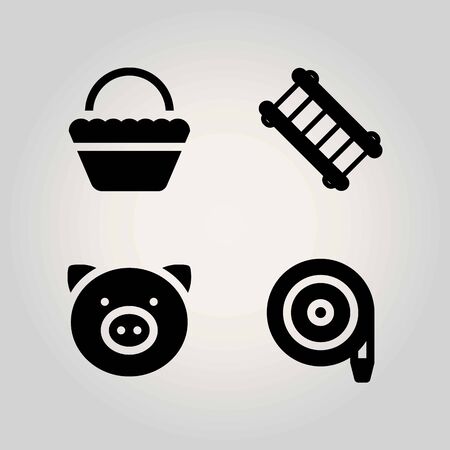 Farm vector icon set. ladder, pig, hose and basketのイラスト素材