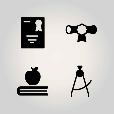 Science vector icon set. Book, compass and diploma.のイラスト素材