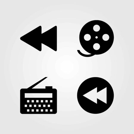 Multimedia vector icons set. rewind, film roll and radioのイラスト素材