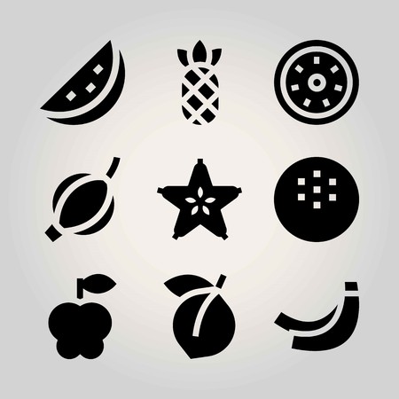 Fruits vector icon set. groseberry, apple, coconut and kiwiのイラスト素材