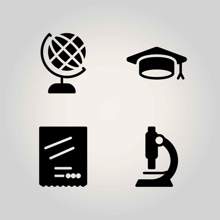 Science vector icon set. earth, microscope and earth globeのイラスト素材