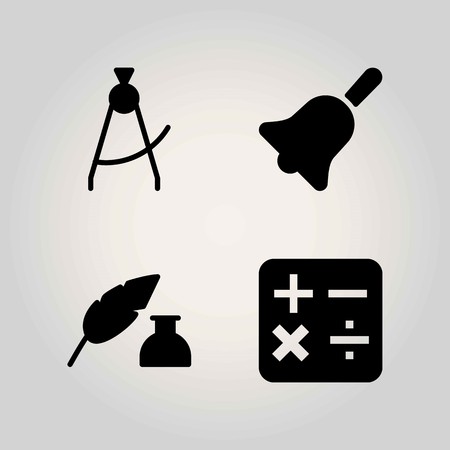 School vector icon set. calculator, ink and bellのイラスト素材
