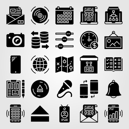 Essentials icon set vector. package, settings, database and microphone.のイラスト素材