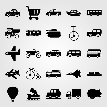Transport vector icon set. jet, aircraft, air balloon and lorryのイラスト素材