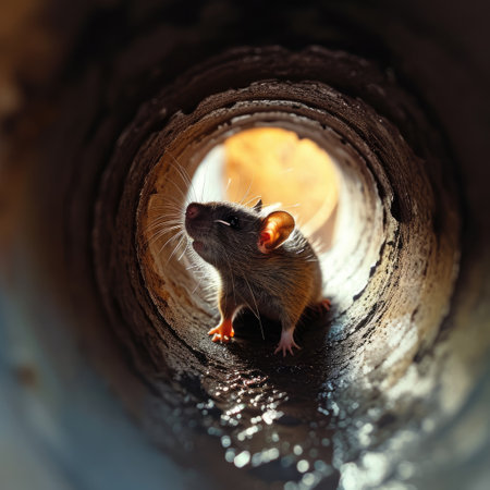 Close up of a rat in a sewer pipeの素材