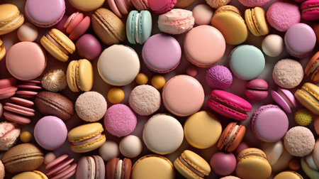 Colorful macaroons background. Top view, flat lay.の素材