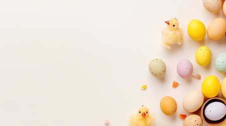 Easter eggs and chicken on a white background. Happy Easter.の素材