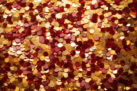 Red and gold confetti as a background. Close up.の素材