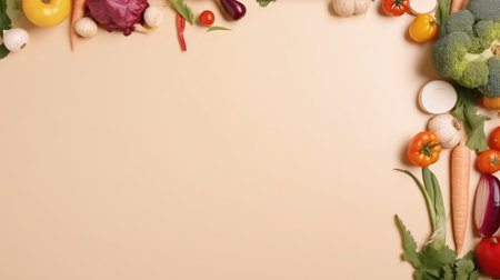 Healthy food background. Fresh organic vegetables on a beige background.の素材