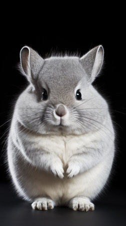 Gray chinchilla on a black background. Studio photography. Isolates.の素材