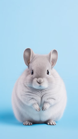 Gray chinchilla on a blue background. Studio photography of a pet.の素材