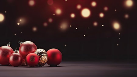 Christmas background with red baubles on dark background. 3D renderingの素材