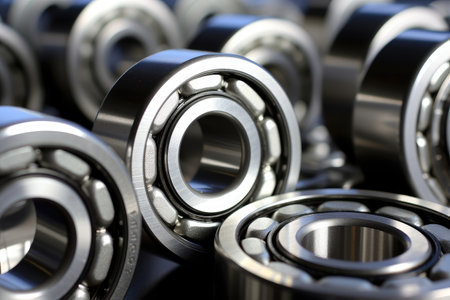 Bearings, close up of ball-bearings, selective focusの素材
