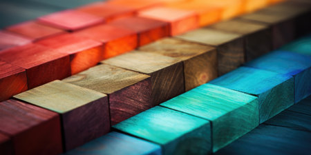 Colorful wooden blocks background. Selective focus. Toned.の素材