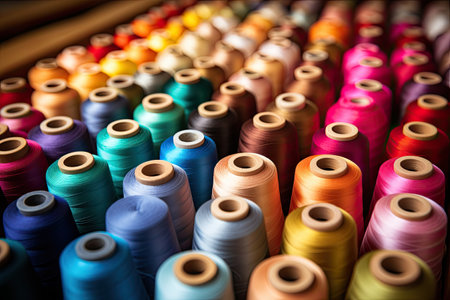 Colorful spools of thread for embroidery. Selective focusの素材