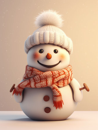 Snowman in a warm hat and scarf. 3d illustrations.の素材