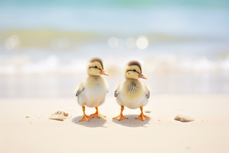 duckling on the beach, cute duckling on the beachの素材